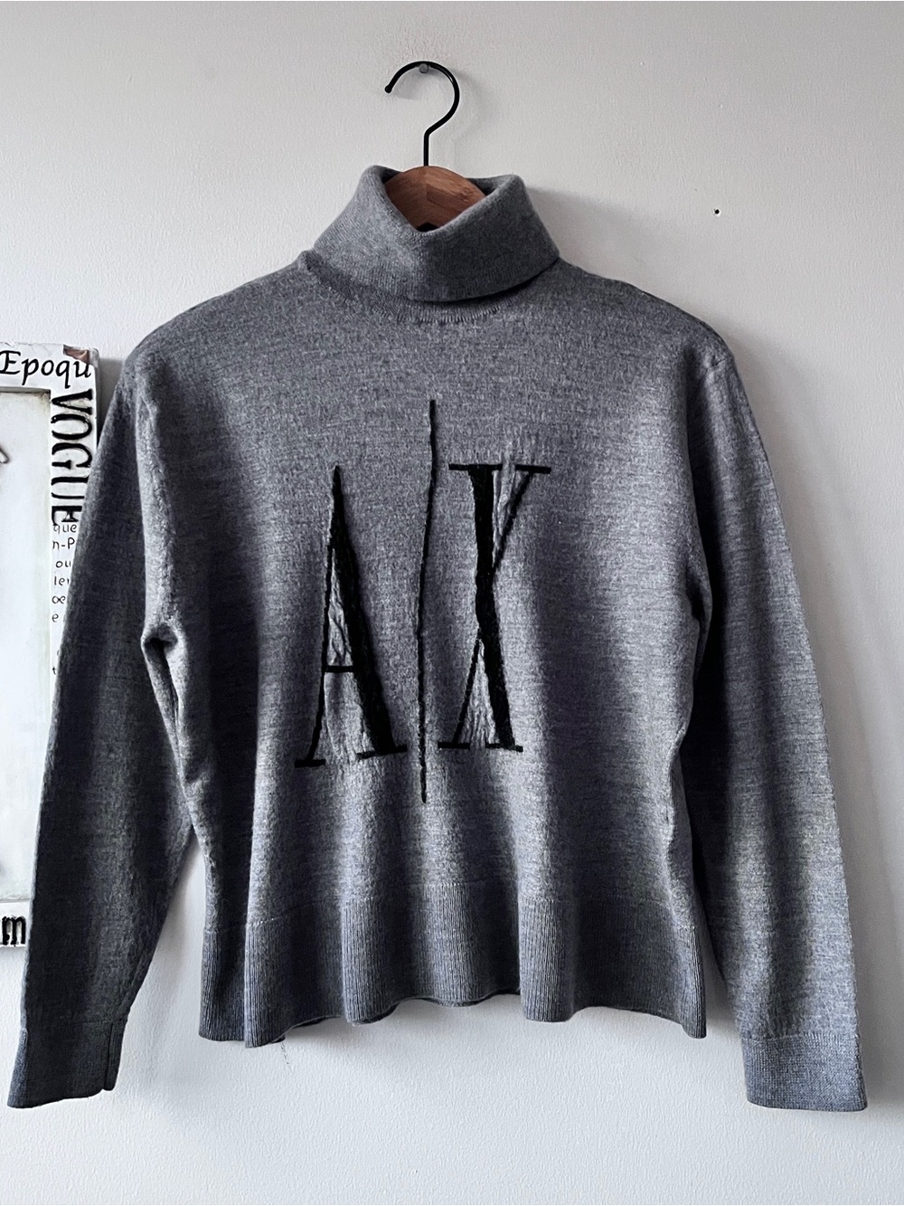 Armani Exchange Gray Wool Cropped Turtleneck AX logo Sweater Women’s Size L